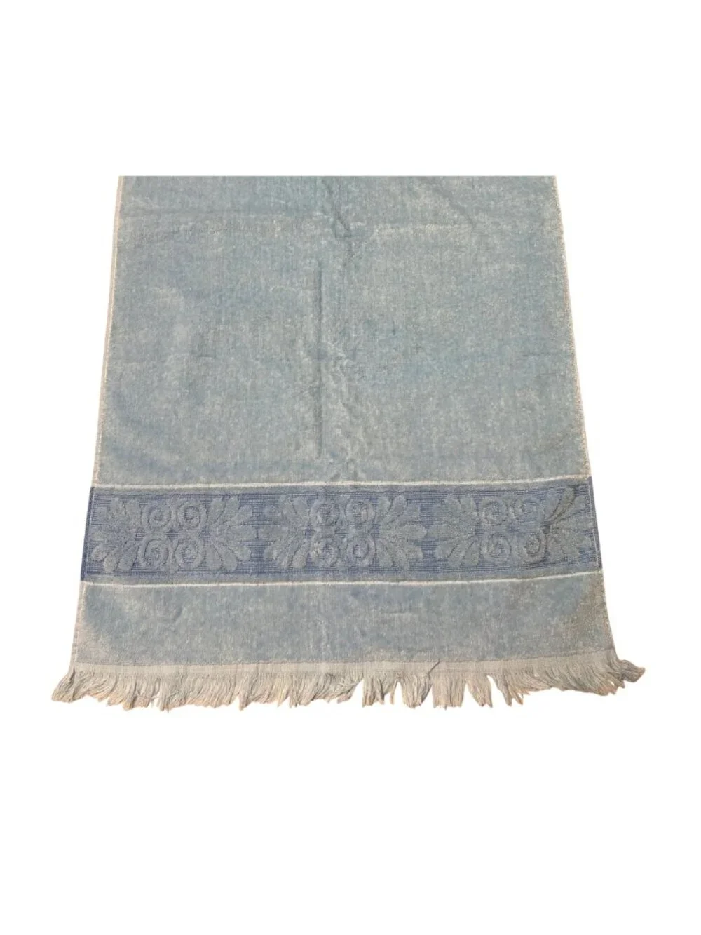 Vintage Cannon Monticello Santa Cruz Lt. Blue Decorative Bath Towel Fringe Trim